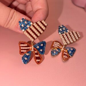 Baublebar American Flag Heart & Bow Earrings (NEVER WORN)